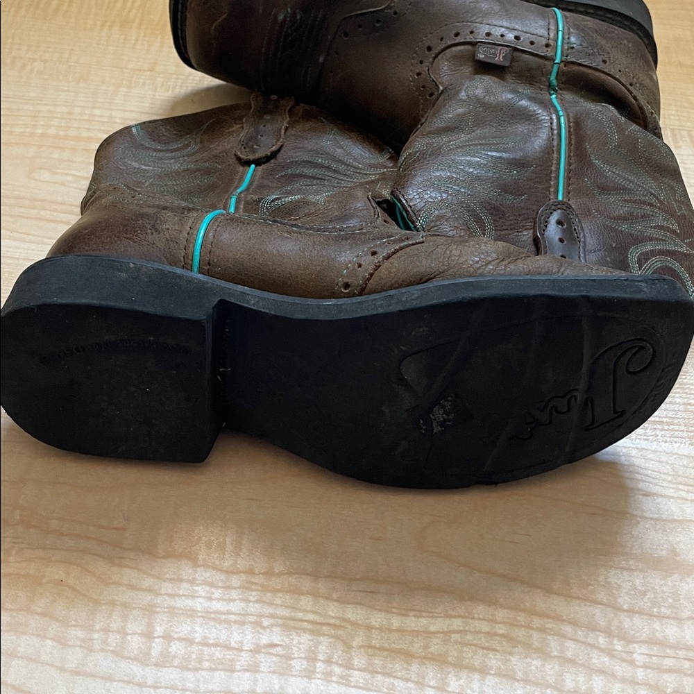 Justin Gypsy women's brown leather turquoise stitching rubber sole 7.5B - Picture 9 of 10